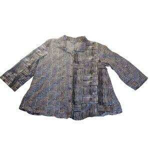 Habitat Linen Blend Button Top S Textured Print 3/4 Sleeve Artsy‎ Layering Shirt